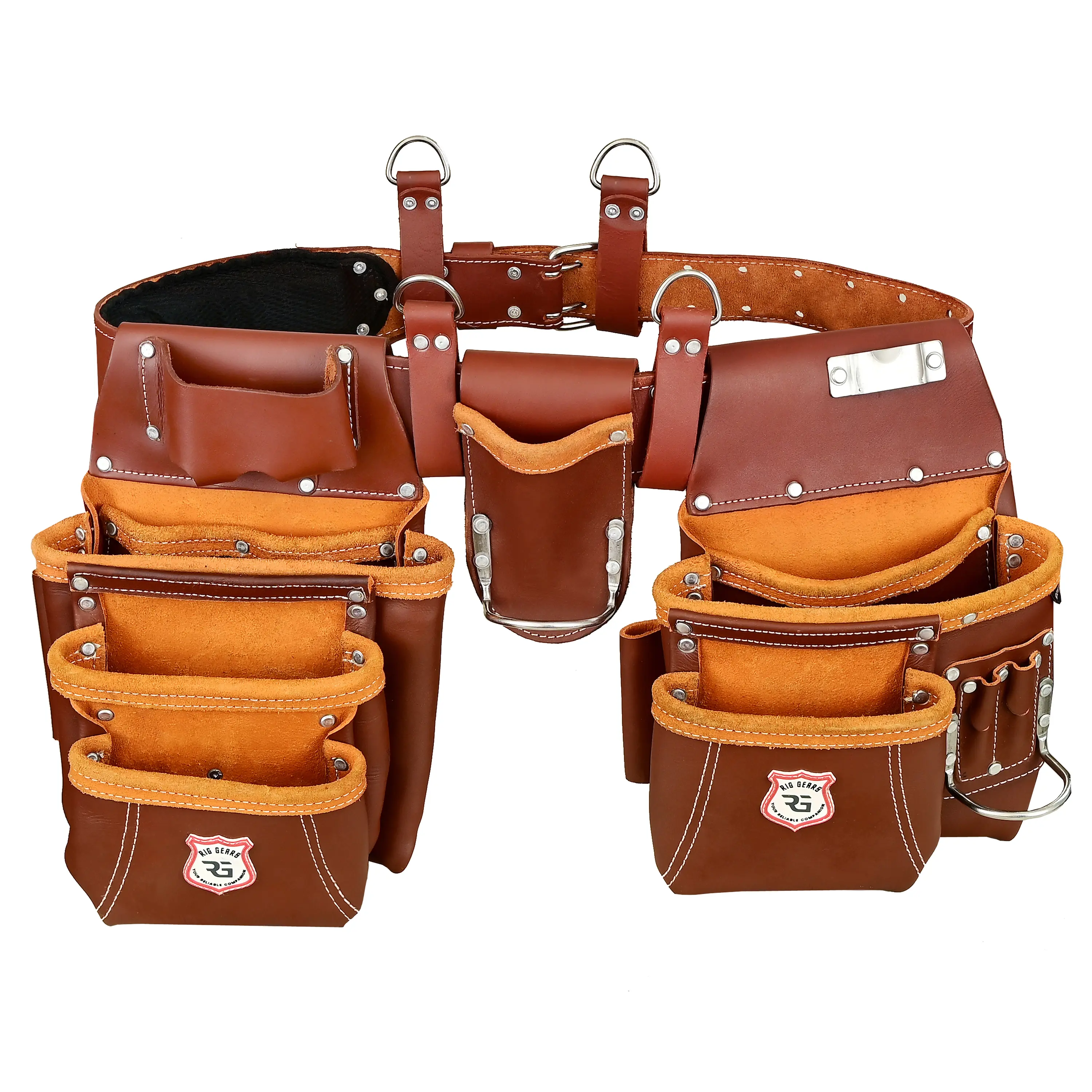 Leather Tool Bag Heavy Duty 17 Pocket Carpenter Set - Multipurpose Framing Tool Pouch Organizer with Multiple Bags, Maroon Color