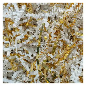 MagicWater Crinkle Cut Paper for Gift Baskets - White & Gold - Perfect for Shredded Paper Filler, Basket Filler, Gift Boxes, Bridesmaid Gifts, Halloween Stuffers & More – Ideal for All Occasions