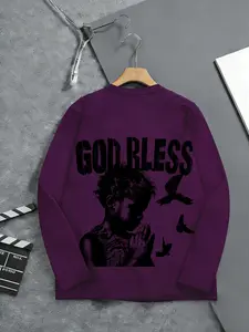Vintage Distressed "GOD BLESS" Graphic Long Sleeve Shirt | Spiritual Praying Figure & Dove Print Tee | Soft Breathable Oversized Fit for Daily Street Outings, Church Gatherings & Casual Hangouts, Loose