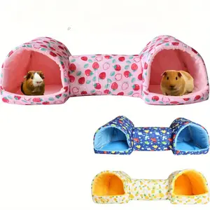 Cozy Hamster Hideaway - All-Season Polyester Nest with Dual Tunnels, Vibrant Fruit & Floral Patterns, Perfect for Small Guinea Pigs, Candy Gliders & More, Small Pet Habitat|   Vibrant Pattern Nest|   Durable Polyeste