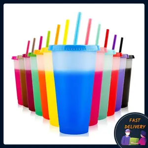 Color Changing Cups with Lids and Straws Bulk - 6 Pack 24 oz Reusable Plastic Tumblers with Lids and Straws for Adults Kid Party, Bulk Tumblers for Iced Coffee Tea and Smoothie
