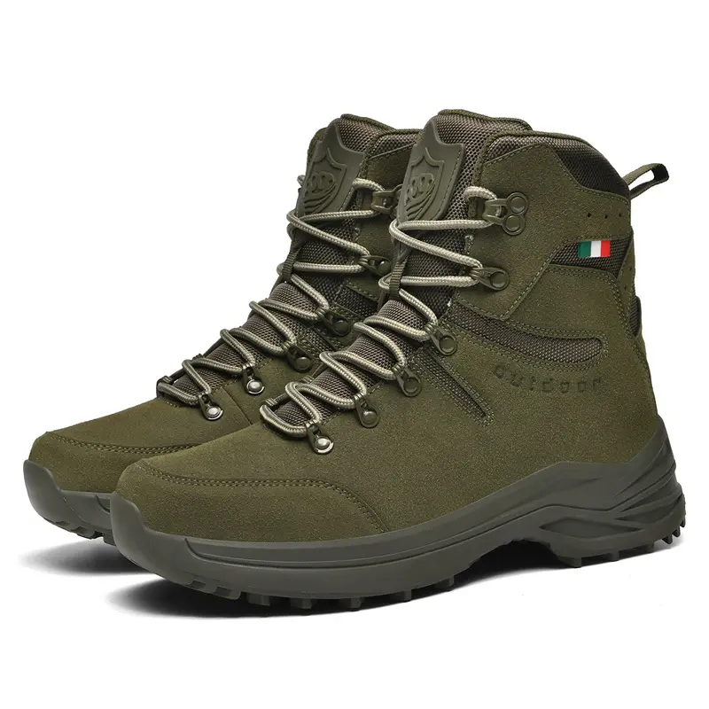 Men's Tactical Walking Shoes, High-Top Breathable Mesh Ankle Boots with Anti-Slip Sole, Lightweight Cushioned Footwear for Hiking, Closed, Above The Ankle But Below The Knee, All Seasons