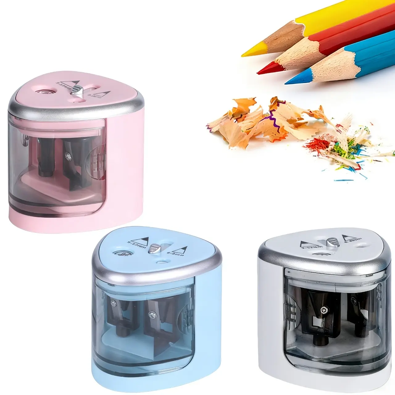 Dual-hole Electric Pencil Sharpener, Semi-automatic Two-hole Pencil Sharpening Machine with Adjustable Thickness, Sharp Blade, Battery Operated (Battery Not Included)