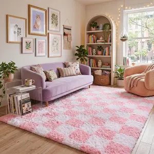 Rugs For Living Room, Cute Rugs Pink Soft Modern Long-Haired, Upgraded Anti-slip Fluffy Furry Carpet, Indoor Decorative Carpet Suitable For Bedroom, Living Room, Dormitory, Home Room, Decorative Fluffy Rug