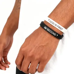 2Pcs GOD IS FIRST BRACELET, GOD IS FIRST SECOND Bracelets, Christian Rubber Bracelets Inspirational Engraved Bible Verses Cross Silicone Bracelet for Men Women