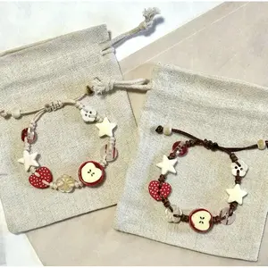 Adjustable Handmade Ceramic Apple Bracelet with Star Charms Chic Summer Jewelry for Ladies Adjustable Fit Vintage Elegant Resin Button Bracelet