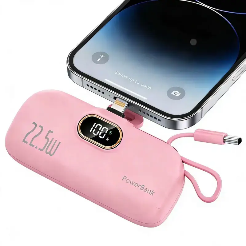 Portable Capsule Mini Power Bank, 5000mAh Capacity 10W USB-C Battery Pack, Compact Lightweight Design, Multi-Color Portable Charger Fit for iPhone Samsung & Daily Electronic Gadgets ﻿