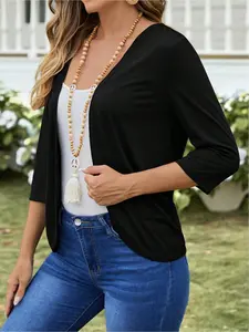 Fashionable Comfortable Women's Cardigan, Perfect for Daily Leisure or Commute, Casual Elegant Three-Quarter Long Sleeve Design, Essential Office Wear