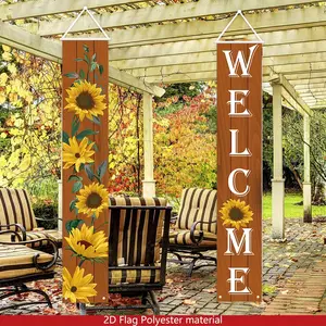 2D Flat Banner Couplets, Sunflower Welcome Sign, Polyester Material, Vibrant & Leaves, Ideal for Doorway, Garden, Outdoor Parties