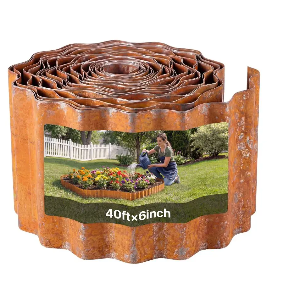 【Summerfinds】 VEVOR Carbon Steel Landscape Edging, 40 ftx 6 in Steel Edging for Landscaping with Gloves, Easy-to-Install Bendable Metal Strips, Metal Garden Edge Border for Flower Bed, Yard Pathway, Rust, Garden Design, Landscape Edging Kitdealsforyou