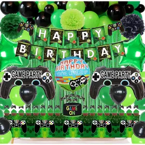 Video Game On Theme Party Decorations Set Happy Birthday Banner Balloons Tablecloth Foil Curtain Cake Toppers For Birthday Party, Family Party Supplies
