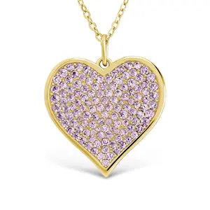 Sterling Silver Amethyst CZ Statement Heart Pendant