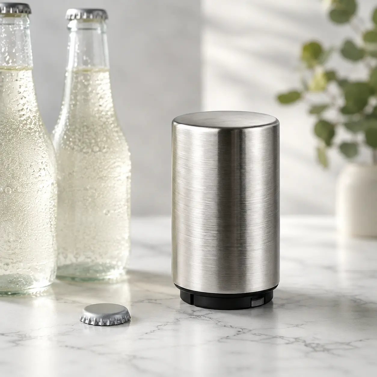 Premium Magnetic Bottle Opener -Automatic Push-DownStainless Steel Beer Opener with Cap Catcher, No-Slip Gripfor Kitchen, Home Bar & Commercial Use
