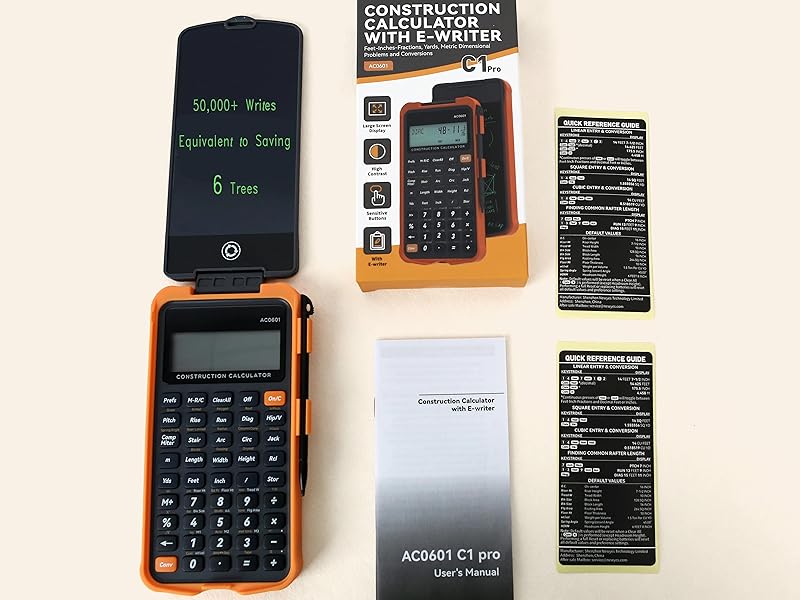 NEWYES Construction Calculator, AC0601 with Writing Tablet Industrial & Scientific Engineering Calculator for Contractor, Concrete Pocket Feet-inch-Fraction Calculators for Carpenter, Framer, Remodeler NEWYES Construction Calculator, AC0601 with Writing Tablet Industrial & Scientific Engineering Calculator for Contractor, Concrete Pocket Feet-inch-Fraction Calculators for Carpenter, Framer, Remodeler