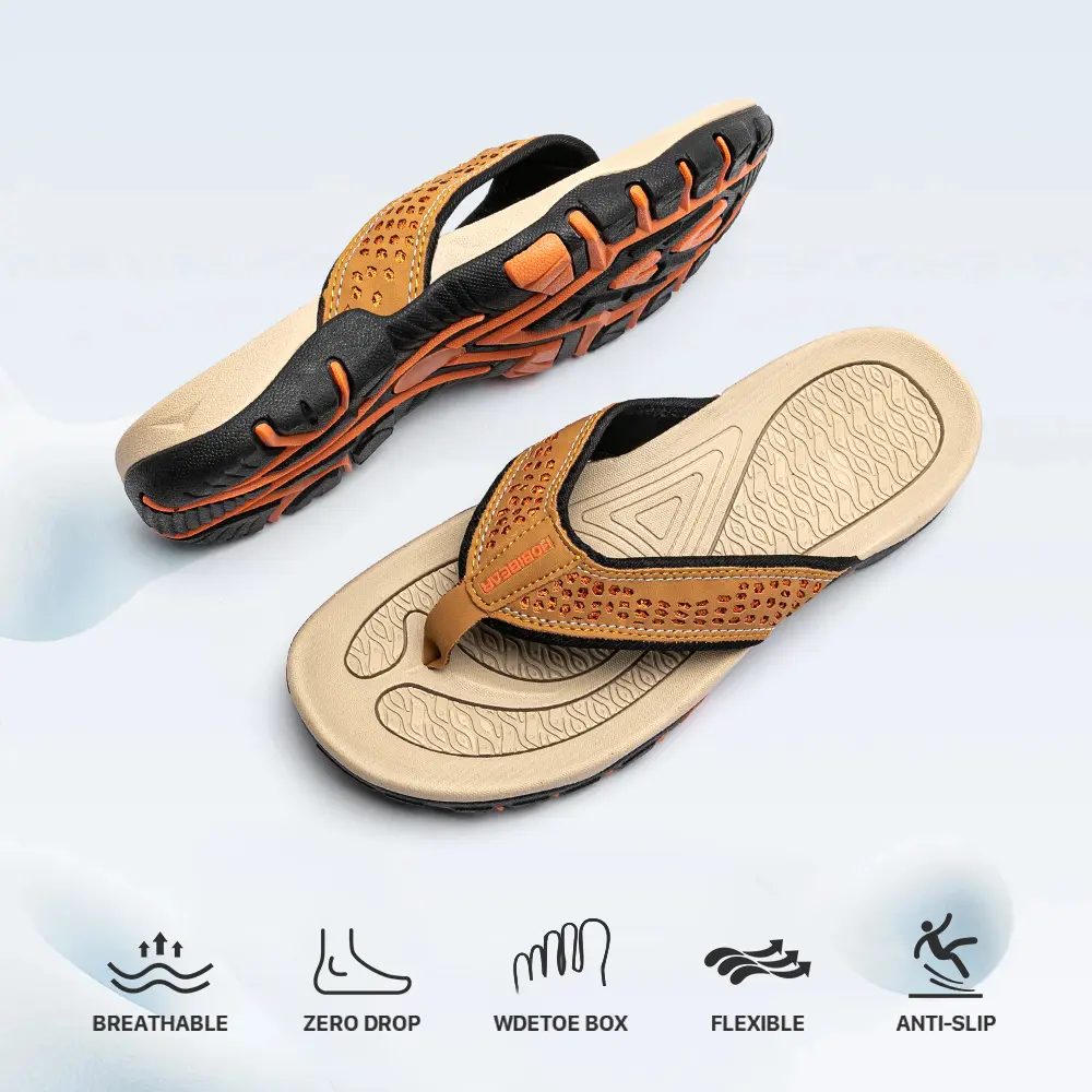 HOBIBEAR Men's Casual Thong Sandals - Sport Flip Flops with Arch Support, Cushioned Non-Slip Rubber Sole, Soft Long Cushioning for Indoor & Outdoor Walking, Shoe