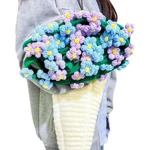 Flower Bouquet Blanket, Handmade Crochet Flower Blanket Scarf Tablecloth, Soft and Lightweight Knitted Throw Blankets for Birthday Wedding Valentine’s Day Home Decor (Blue&Purple)