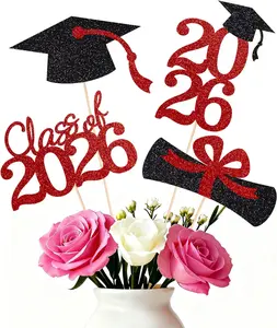 16 Pieces Graduation Decorations 2026, Class of 2026 Graduation Centerpieces for Tables, Gold & Red &Bule Double-Sided Grad Table Centerpieces with Sticks, Grad Party Decoration Supplies ,Cake Topper Decor,Graduation Congratulations,