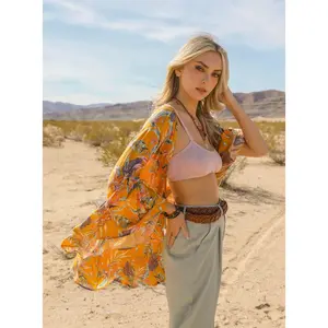 Tropical Draped Sleeve Kimono