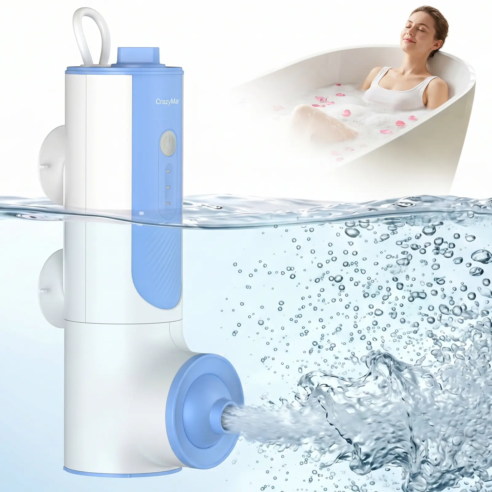 CrazyMar Bath Jet Spa, Bath Jet/Bubble Mode, Cordless Portable Bathtub Accessories with 3-Level Adjustable Speed, Bathtub Jets for Home Spa, Relaxing, Bath Spa for Gifts for Women