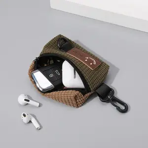 Portable Earphone Storage Bag Retro Colorblock Zipper Pouch Lightweight Mini Coin Purse Multifunctional Protective Cover Durable Zipper Storage Bag for Home Office Travel Daily Small Accessories Organizer