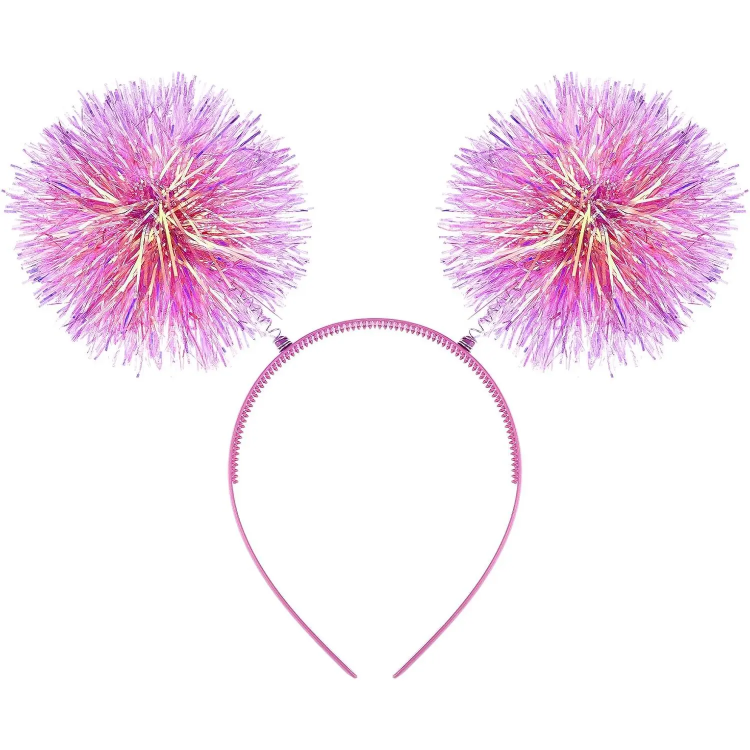 L-HDW132 Foil Strips Pom Pom Headband Tinsel Fashion Headband Fluffy Ball Hair Loop Cosplay Hair Accessory for Women Girl Party