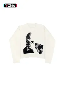 Women's Figure-Print Round Neck Sweater, Casual Cozy Long Sleeve Jumper, Ladies' Fall & Winter Knitwear for Daily Wear