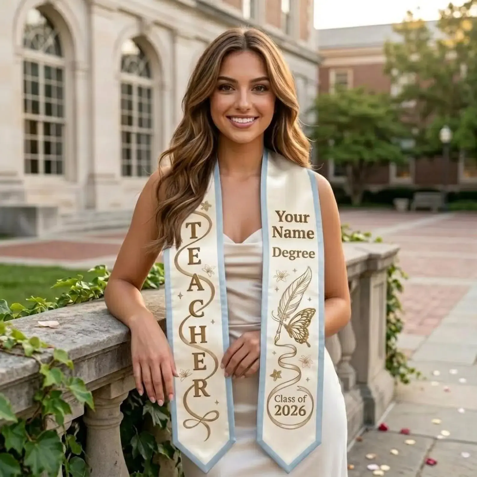 Personalized Teacher Graduation Stole 2026 – Custom Name Major Sash & Education Grad Gift & Teaching Degree Gift for Her