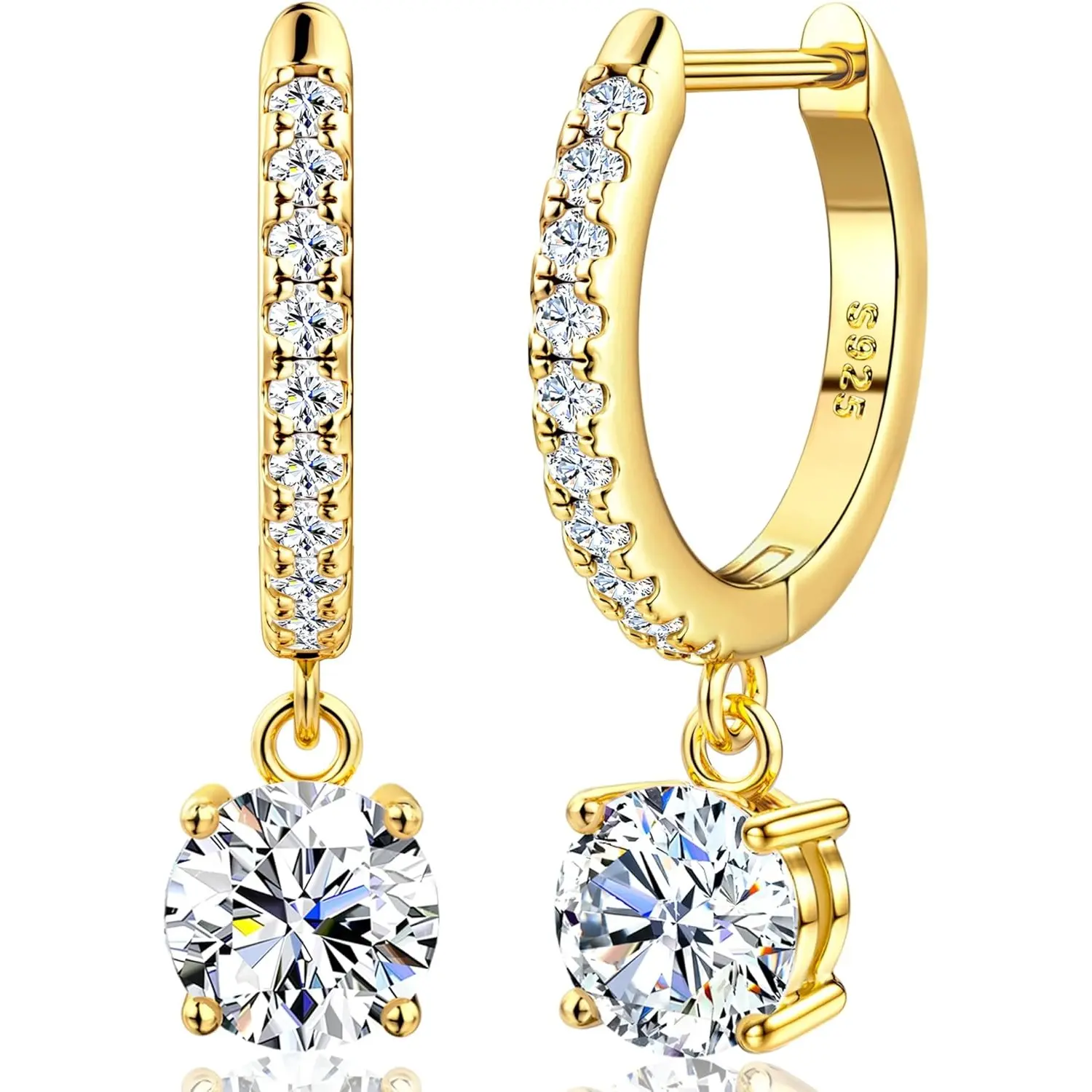 MILACOLATO Fashionable Hoop Earrings - High Quality Lab-Created 1.0ct-2.0ct D Color Brilliant Moissanite Drop Dangle Leverback Earrings, Hypoallergenic Bling Effect Everyday Jewelry, Mother's Day Gift for Women, High Quality Earrings