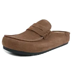 EVELLYHOOTD Lofel | Men Genuine Suede Clogs Loafer Comfort Footbed Arch Support Non-Slip TPR Outsole Mules Leopard Print Loafers