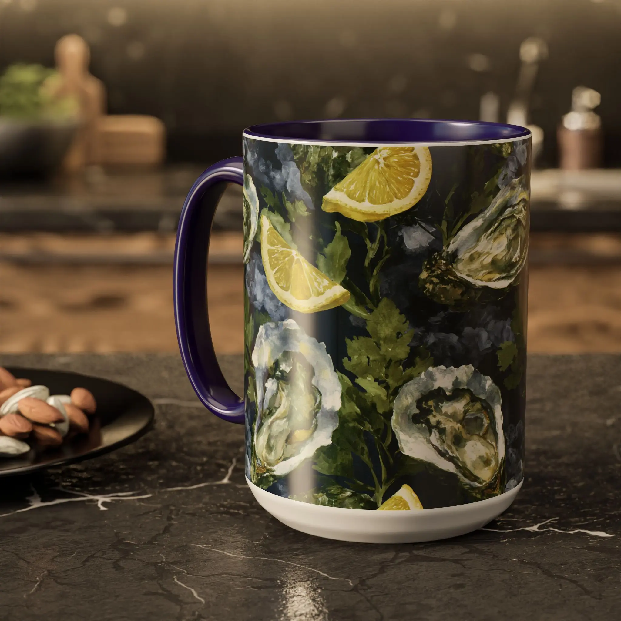 Glossy Printed Oyster and Lemon Pattern Ceramic Cup, Washable Kitchenware Drink Mug for Daily Drink Use, Oyster Lemon