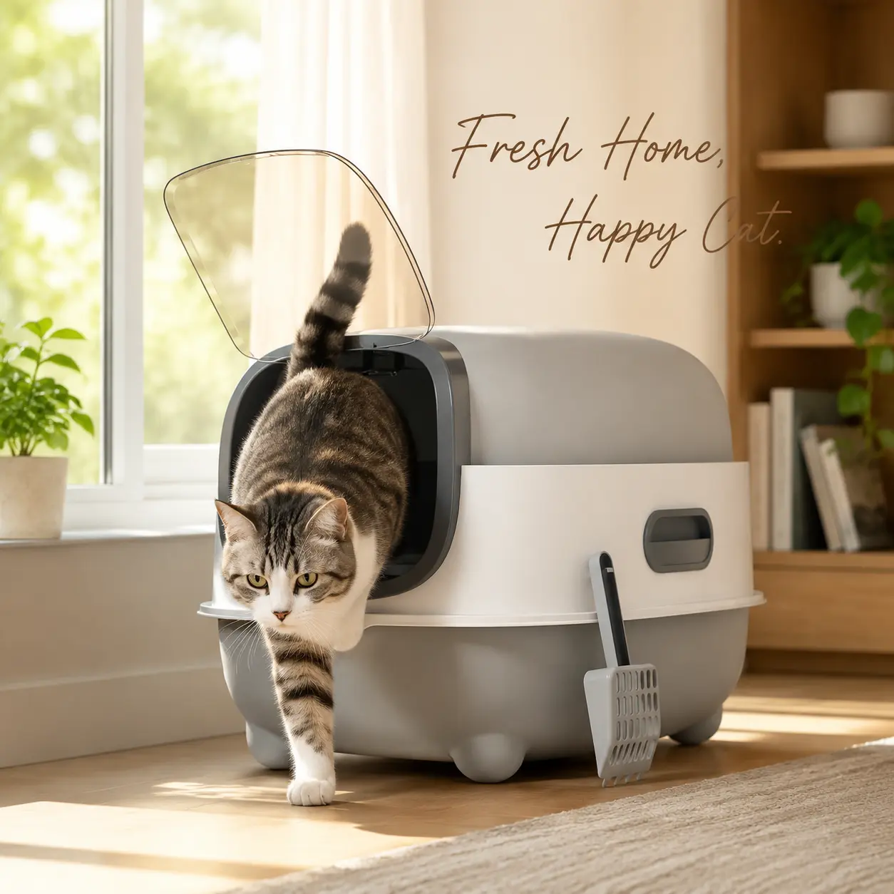 Extra-Large Fully Enclosed Cat Litter Box, Splash-Proof, Odor-Control, Antibacterial, Universal Fit Urine Leakage-Resistant Odor-Lock Pet Litter Pan free scoop front entry