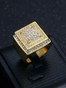 High-end square new fashionable hip-hop nightclub ring titanium steel versatile domineering gold-plated luxury imitation diamond HIPHOP men's ring accessories Dutch Marquise Cut Ring