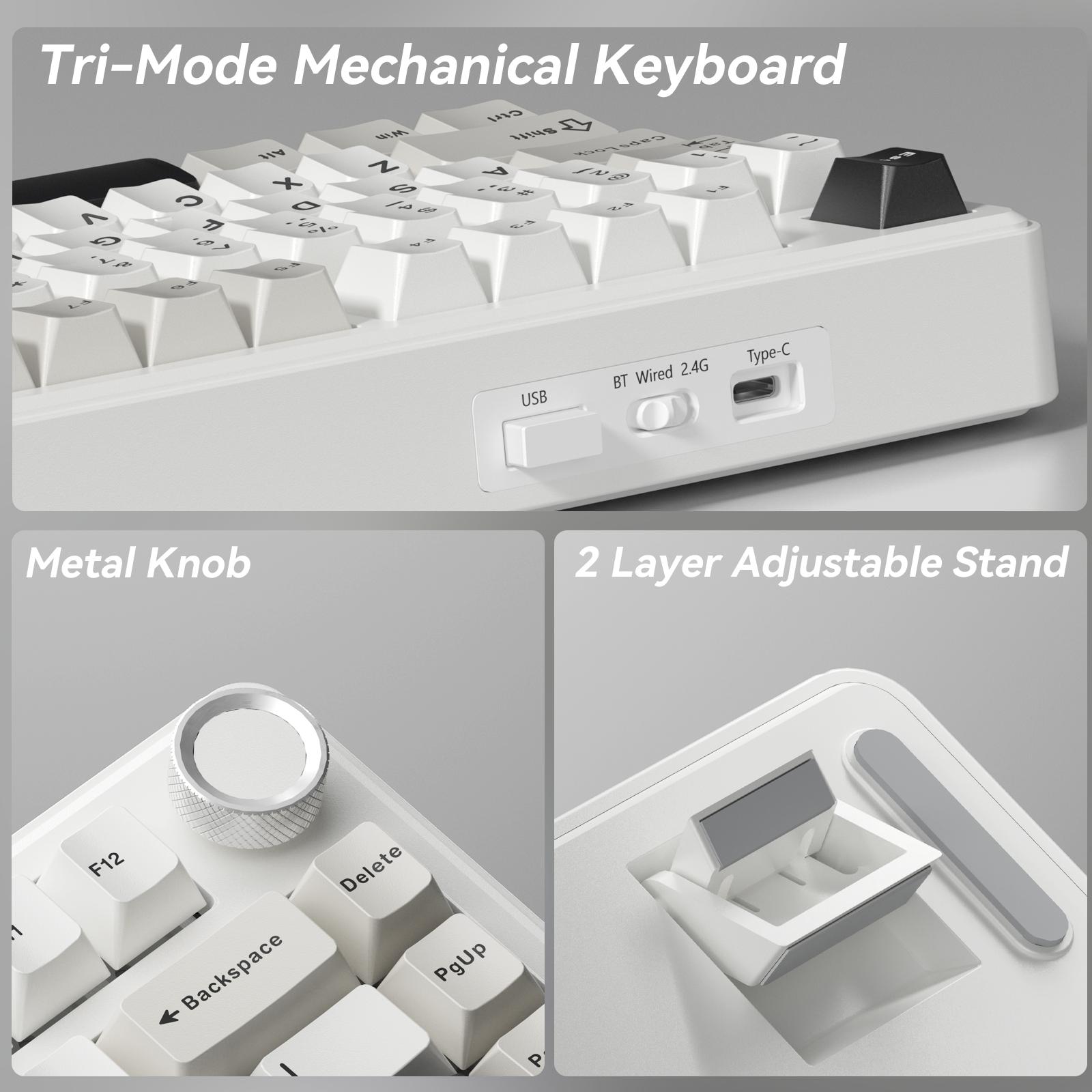 SOLAKAKA A75 75% Wireless Mechanical Keyboard – Hot-swappable RGB gaming keyboard with a sealed design, smooth feel, PBT keycaps, and rotary controls. A creamy keyboard suitable for PC/Mac gaming devices. SOLAKAKA A75 75% Wireless Mechanical Keyboard – Hot-swappable RGB gaming keyboard with a sealed design, smooth feel, PBT keycaps, and rotary controls. A creamy keyboard suitable for PC/Mac gaming devices.