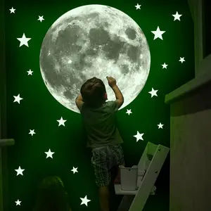 A set of two luminous moon wall stickers, Space theme design, for bedroom and living room background walls, home decoration stickers, self-adhesive YCG6106-ZY