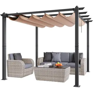 VEVOR 10'x10' Outdoor Retractable Pergola with Canopy, Aluminum Pergola with Retractable Canopy, Modern Style, Sun Shade for Patios, Gardens, Decks, Backyards (Beige)