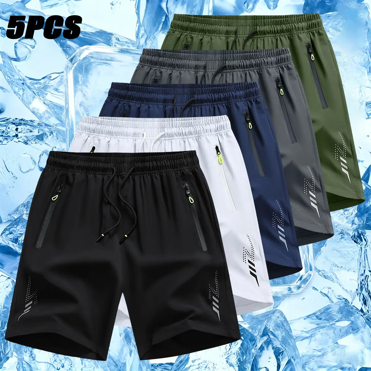 Men’s quick-dry shorts, solid color, zippered pockets, adjustable drawstring, comfortable and breathable—ideal for commuting to work, outdoor outings, and fitness activities; summer men’s shorts.