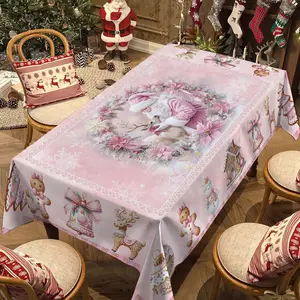Christmas Rectangular Tablecloth, Santa Claus Tablecloth with Poinsettia Gingerbread Man, Holiday Party Decorations, Best Christmas Gift, Home Ornament