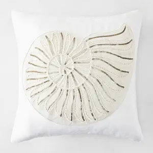 Z Gallerie Artisanal Shell Pillow 20" - Pearl Embroidered Beaded Cushion for Home Interior Decor Velvety Soft Viscose Velvet Front