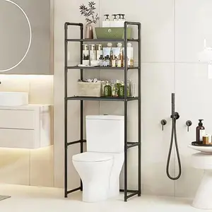 Bathroom storage rack - made of plastic and metal - suitable for toilet, washing machine, household use. It is waterproof and can be placed directly on the floor without any holes. Ideal for bathroom storage.