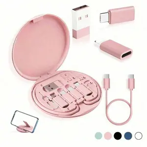 Multifunctional Data Line Set with Charging Storage Box, Supports 60w Fast Charge, Phone Stand, Portable Charger Cable Combo, USB Cables