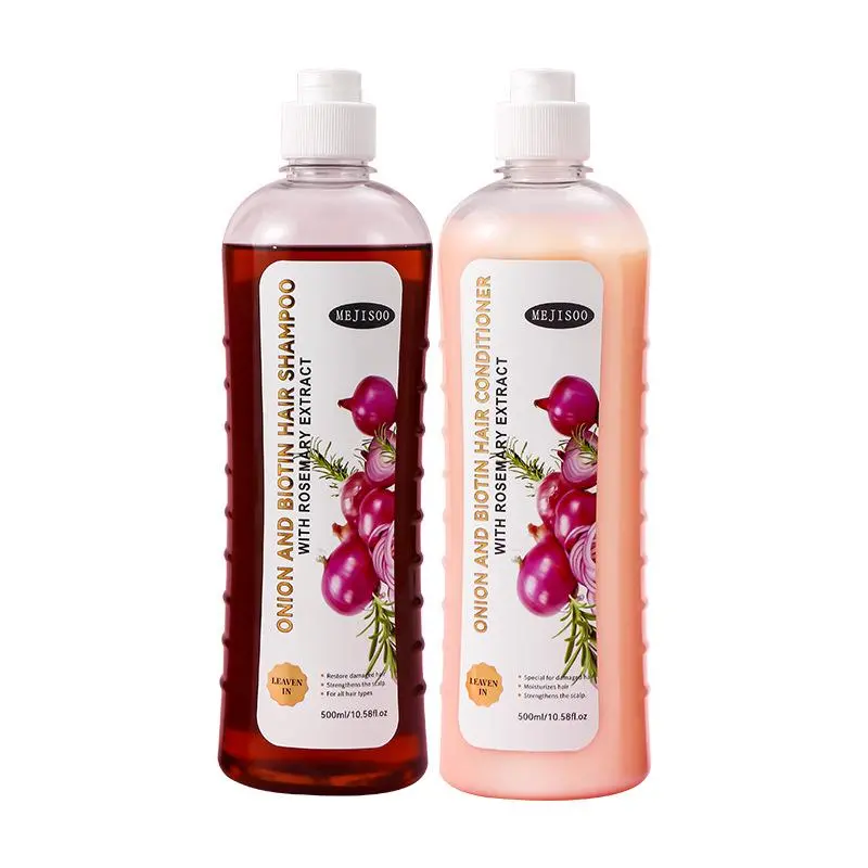Paraben-Free Onion Haircare Shampoo and Conditioner Set - Gentle Daily Cleanser with Onion Extract & Biotin, Deep Cleans Oily Locks, Strengthens Against Loss, Rejuvenates All Types, Supports Scalp Care, Delivers Shiny Hair, 1 Shampoo + 1 Conditioner Kit,,