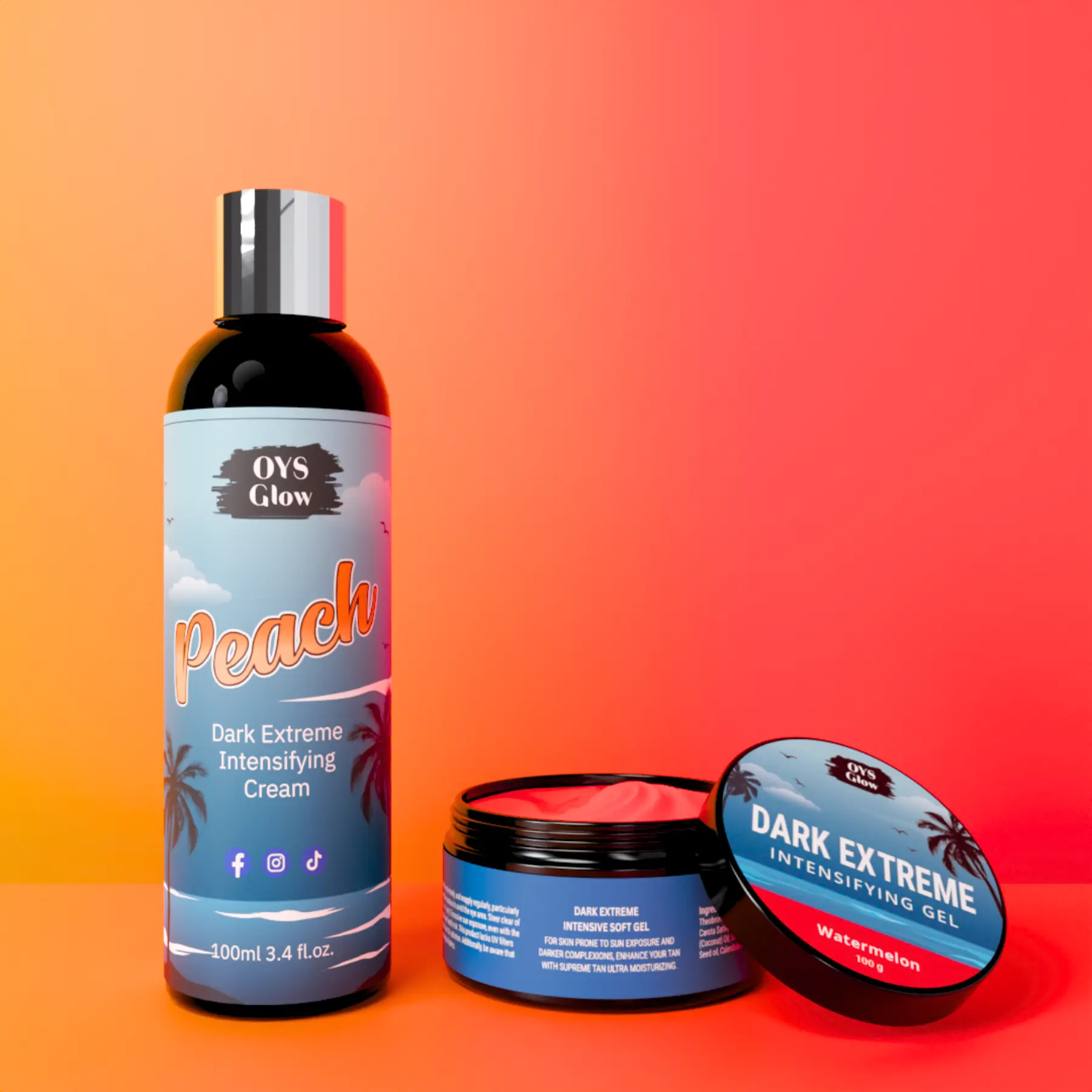 OYS GLOW Watermelon Tanning Gel & Peach Tanning Cream Lotion, Intensifying Tanning Accelerator Sunbed Cream Body Care Blend