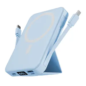 10000mAh MagSafe Magnetic Phone Charger, 22.5W PD Fast Charge for iPhone with Built-in USB-C Cables, LED Display & Phone Stand, Portable Charger for iPhone 12-17, Android (Hands-Free Gift Option)