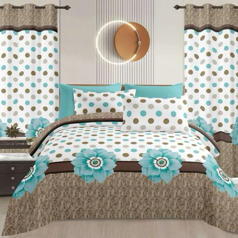 10pcs  Bedsheet with Matching Curtains - Red Floral Design, Luxury & Stylish Bedding Solution for Elegant Bedroom Decor