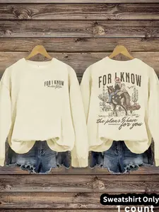 Women's Western Faith Graphic Crewneck Sweatshirt, Long Sleeve Loose-Fit, Fall & Winter Comfort, 100% Polyester