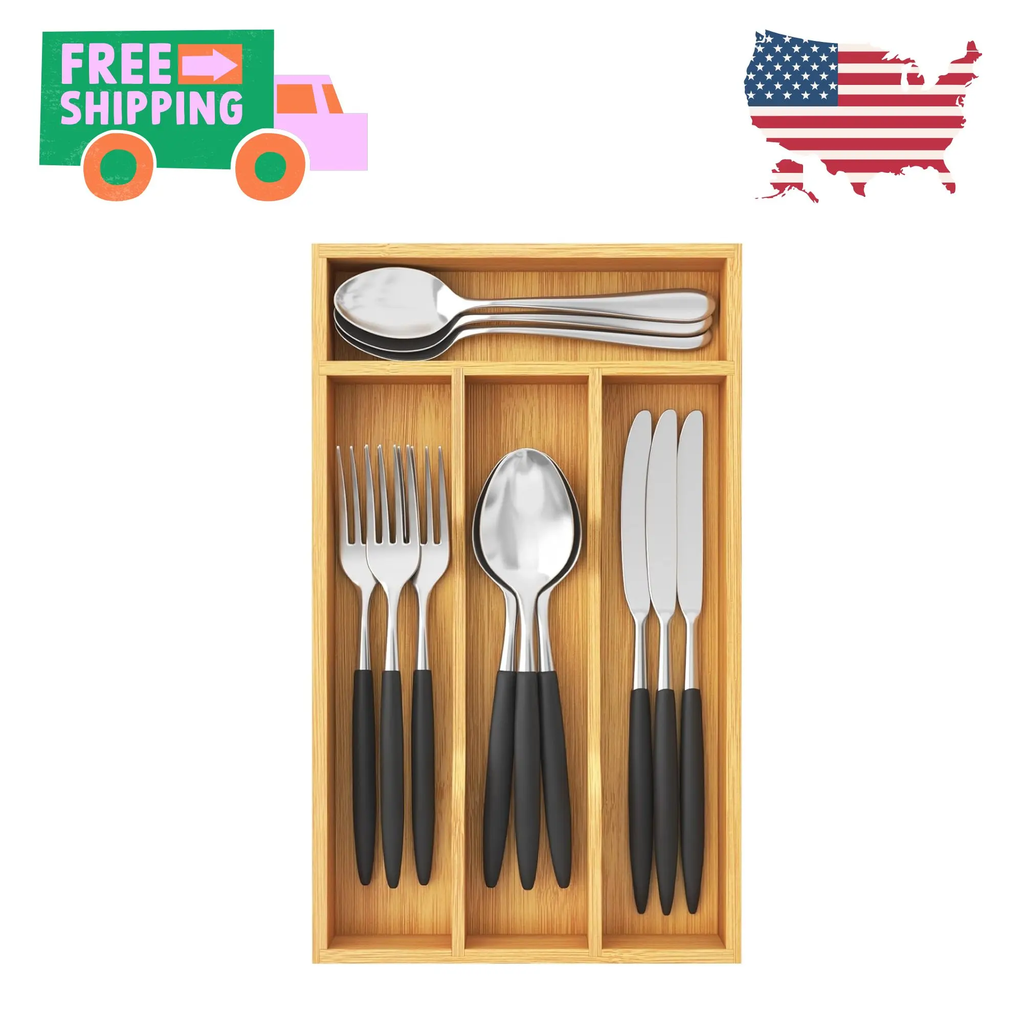 Bamboo Silverware Tray for Drawer, 6.7 x 12
