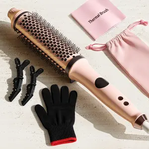 【DealsForYouDays】Infrared Thermal Brush, 1.7" Heated Round Brush with Negative Ions, 5-Temp Hair Styler, Dual Voltage Travel Hot Brush, Less Heat Damage, Anti Frizz Smoothing & Shine, Beginner Friendly, All Hair Types hairstyler beautiful gift