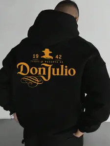 Men's Letter Print Drop Shoulder Hoodies, Fashion Casual Regular Fit Drawstring Pocket Hooded Sweatshirt for Daily Holiday Outdoor Wear, Graphic Print Hoodie, Men Clothes for Fall & Winter