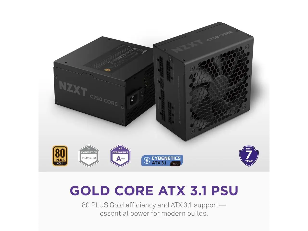 NZXT C750 Gold Core 80Plus Gold Fully-modular ATX 3.1 Power Supply, US Power Cord