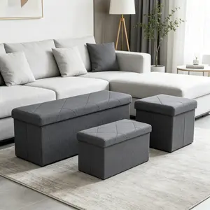 Large-capacity foldable storage ottoman bench, multifunctional fabric footrest stool, storage chest for bedroom entryway home organizer